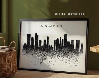Singapore Skyline Wall Art Print Digital Download | Asia Poster | Paint Splatter Skyline Art