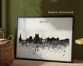 Bath Skyline Wall Art Print Digital Download | Bath England Poster | UK Paint Splatter Skyline Art