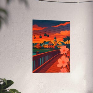 Sunset Skyliner Art Print: Calming Theme Park Wall Decor (Digital Download)