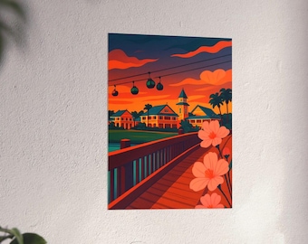 Sunset Skyliner Art Print: Calming Theme Park Wall Decor (Digital Download)