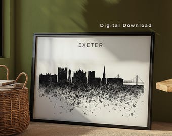 Exeter Skyline Wall Art Print Digital Download | Exeter England Poster | UK Paint Splatter Skyline Art