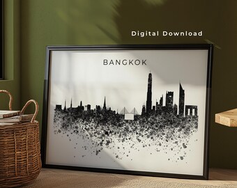 Bangkok Skyline Wall Art Print Digital Download | Bangkok Thailand Poster | Asia Paint Splatter Skyline Art