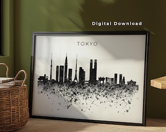 Tokyo Skyline Wall Art Print Digital Download | Tokyo Japan Poster | Asia Paint Splatter Skyline Art