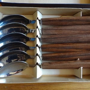 Set von 6 Löffeln, Design Kay Bojesen, Dänemark 1950er Jahre, in Originalschachtel