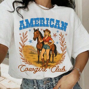 Comfort Colors American Cowgirl Club Shirt, Retro Cowgirl Shirt, Western 4th of July Shirt, Country Western Shirt, American Parade Shirts