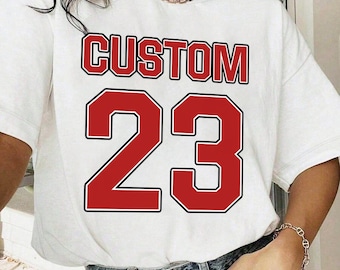 Camiseta con texto numérico personalizado y colores cómodos, camiseta para el día del partido, camiseta con número personalizado, número de camiseta, texto personalizado, camiseta con número de equipo, camiseta escolar