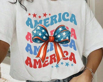 America Bow Shirt Comfort Colors, Coquette America Bow Shirt for July 4th, Memorial Day Shirt, USA Shirt, Election Shirt,Patriotic Bow Shirt