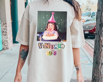 Kundenspezifisches Vintages Foto und Jahr, benutzerdefiniertes Hemd mit Bild personalisiertes 30.Geburtstagsgeschenk, est 1995 Hemd, Weinlese-30