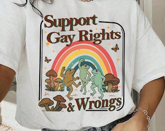 Comfort Colors I Support Gay Rights and Gay Wrongs Shirt,Funny LGBTQ+ Pride T-Shirt,Retro Rainbow Gay Humor Tee,Queer Equality Graphic Shirt
