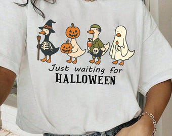 Just Waiting For Halloween Goose Shirt, Funny Halloween Goose Shirt, Goose in Halloween Costumes Shirt, Cute Horror Shirt,Spooky Goose Shirt