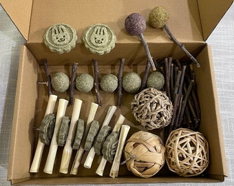 Natural Chew Toy Gift Box Small Pet Rabbit, Bunny, Guinea Pig, Chinchilla, Hamster Enrichment Bundle