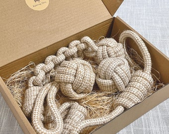 Dog Cat Toy Gift Box with  Natural Cotton Rope - Ideal Birthday Gifts for Small Medium and Large Dogs - Durable and Non-Toxic