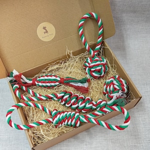 Hunde-Weihnachtsgeschenk-Spielzeugbox mit natürlichem Baumwollseil für Hundeliebhaber / Weihnachtsgeschenke für Hunde / Weihnachtshundewelpenbedarf / Haustierspielzeug
