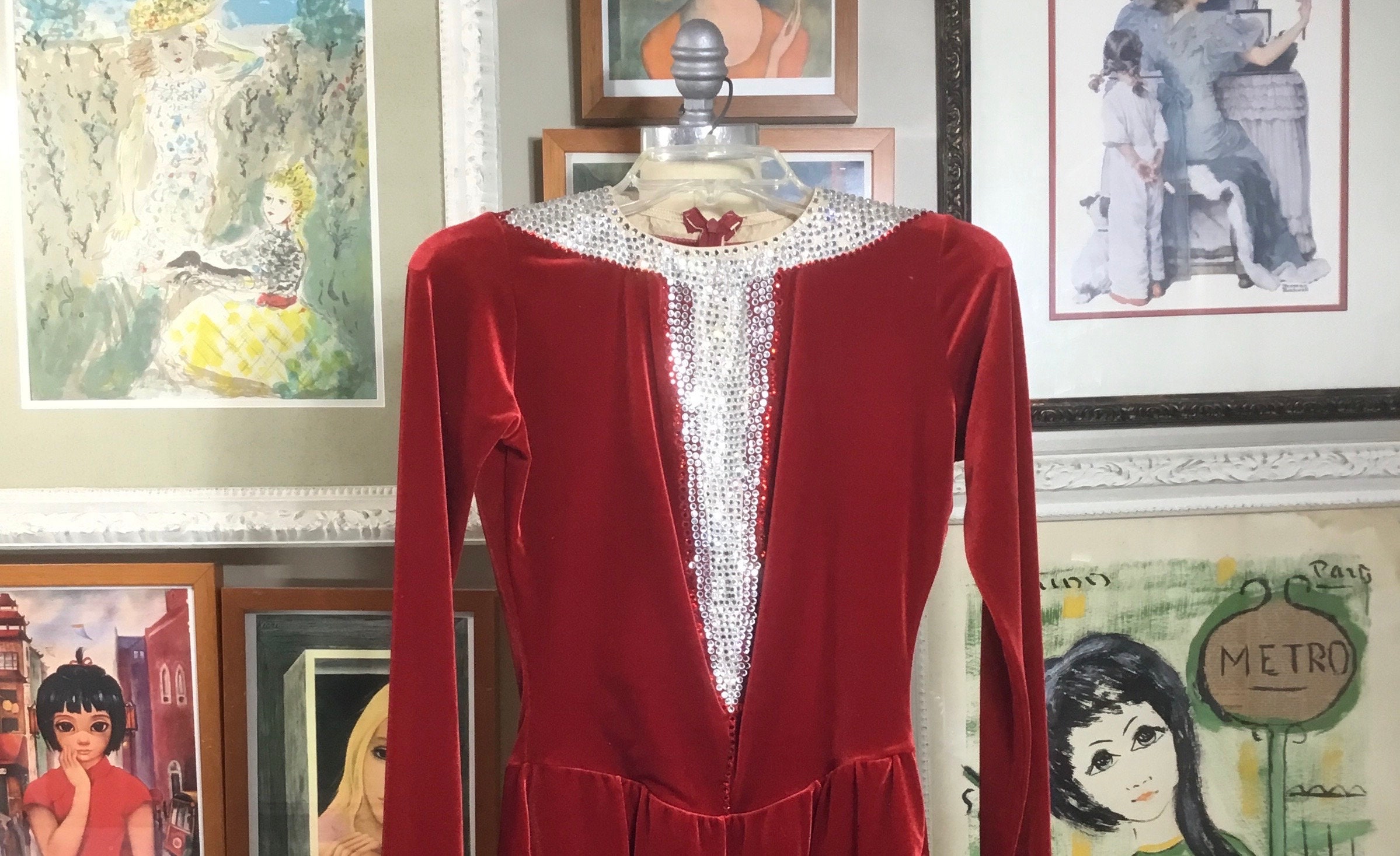 Ice Fire Velvet Figure Skating Dress - Long Sleeve, Stretch Velvet With Rainbow Lace, Child Sizes