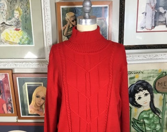 1980s Mens unisex Red Turtleneck Sweater Large Etsy UK