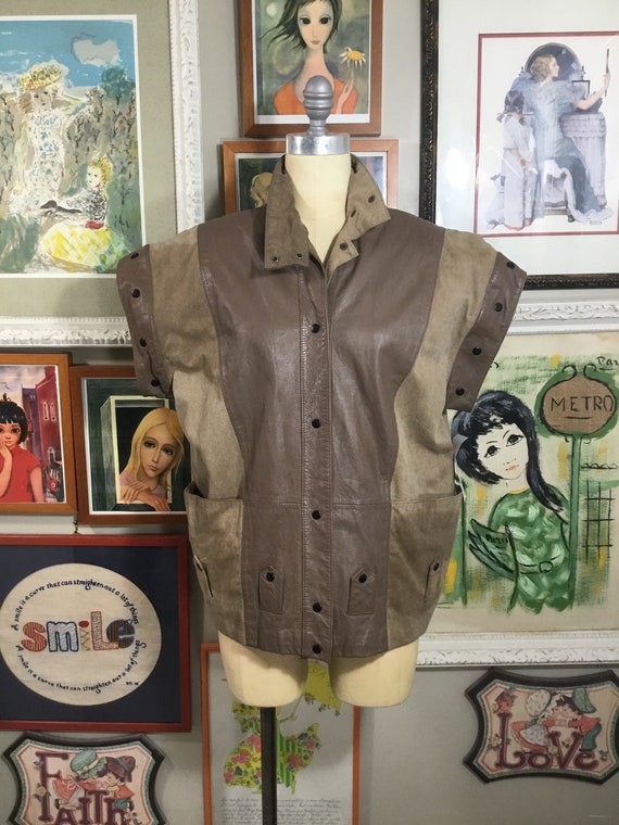 Avanti 1980’s Men’s Leather & Canvas Vest - image 2