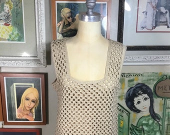 Vintage 1970’s Women’s Peekaboo Hand Crocheted Vest