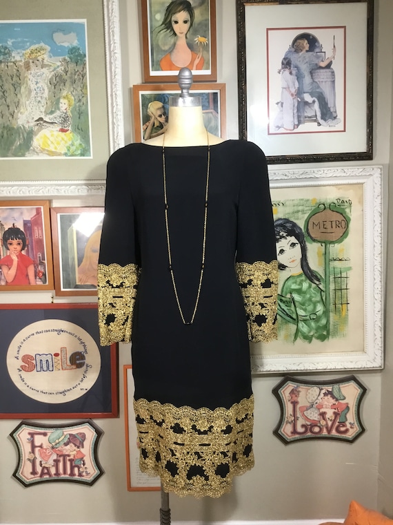 Rina diMontella 1980’s Black & Gold Evening Dress - image 2