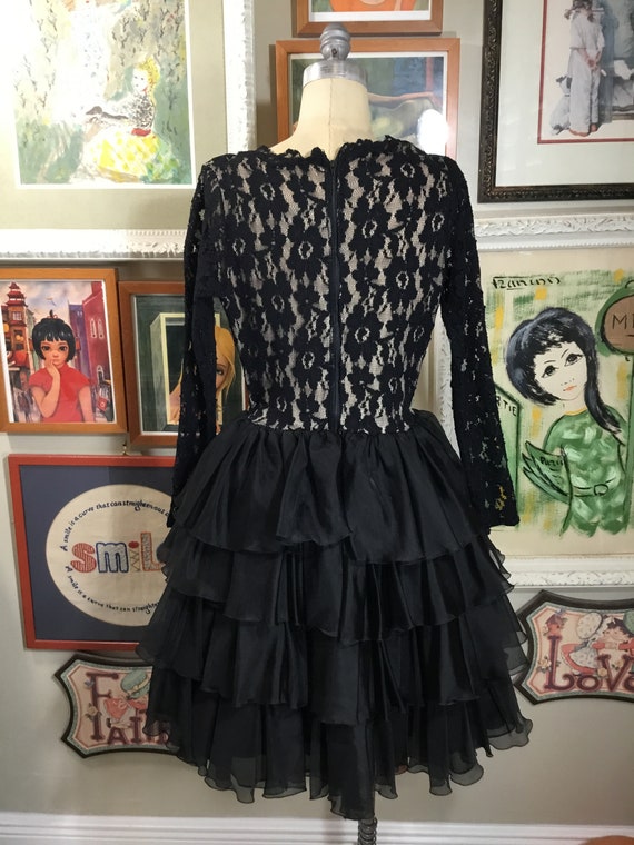 1980’s Black Lace & Chiffon Evening Dress - image 3