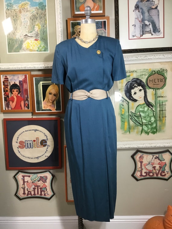 Depeche Mode 1980’s Teal Blue Wrap Dress - image 2