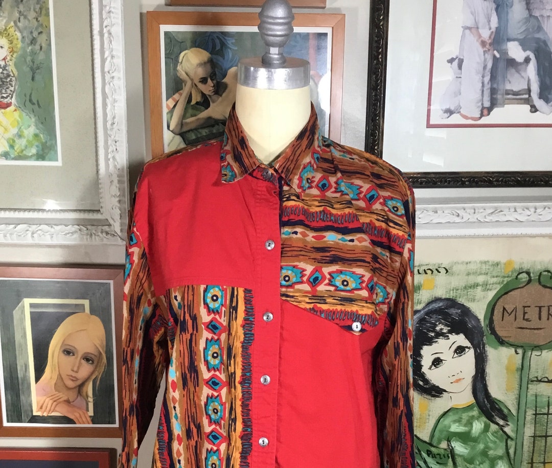 Ozark Mountain Jean Co. 1980s Mens Southwestern Shirt Etsy