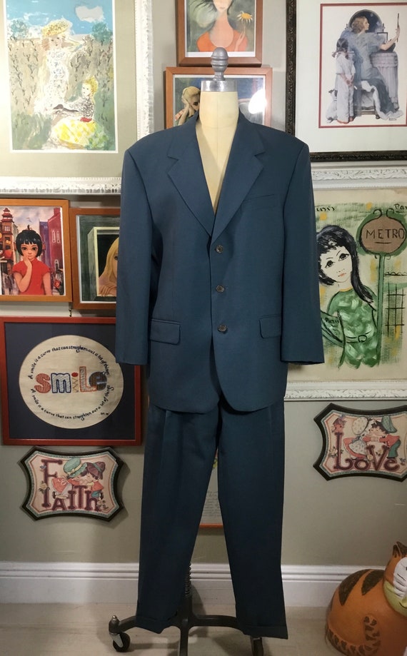 Studio 0001 by Ferre Italy 1980s Men’s Teal Wool Suit