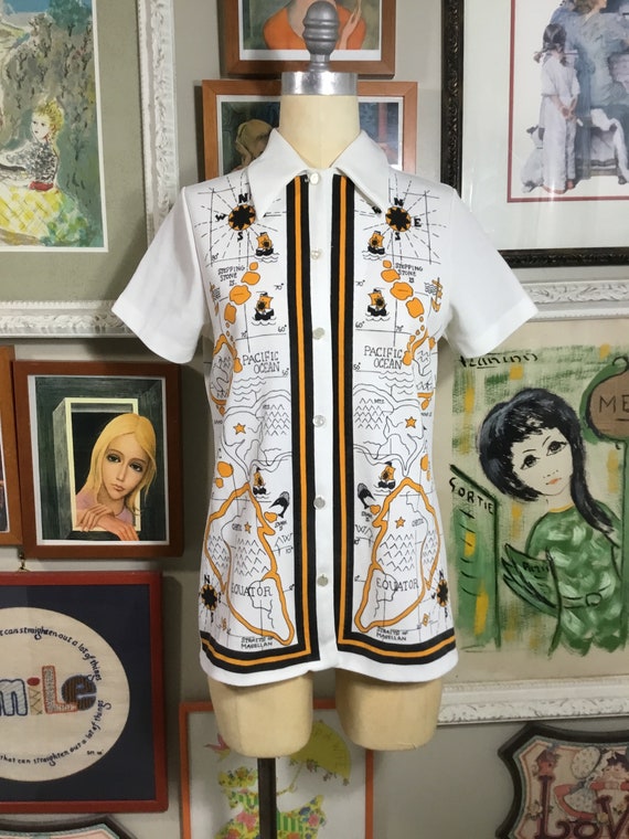 1970’s Nautical Theme Polyester Blouse