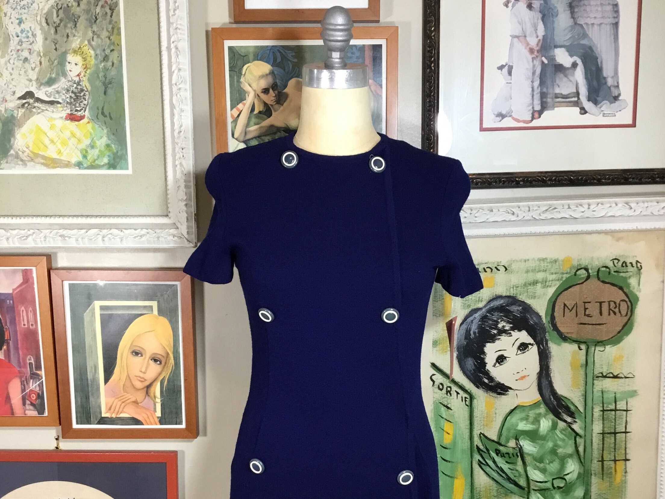 60s -70s Jewelry – Necklaces, Earrings, Rings, Bracelets Gina Of Torino Italy Mod 1960s Navy Blue Wool Dress - Small $89.00 AT vintagedancer.com