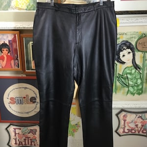 1980s Black Leather Pants image 2