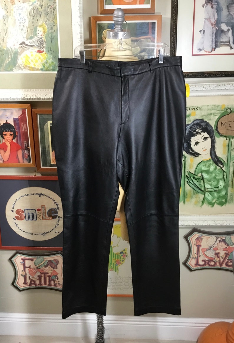 1980s Black Leather Pants image 2