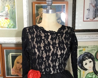1980’s Black Lace & Chiffon Evening Dress