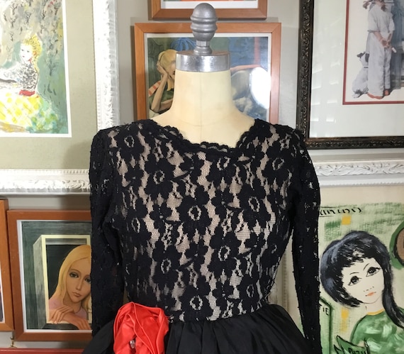 1980’s Black Lace & Chiffon Evening Dress - image 1