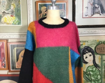 1980’s Vintage Women’s Patchwork Mohair Sweater - large