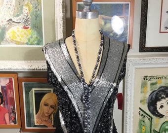 Black Tie 1980’s Silver & Black Beaded Silk Dress