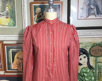 1980’s Women’s  Red & White Striped Blouse