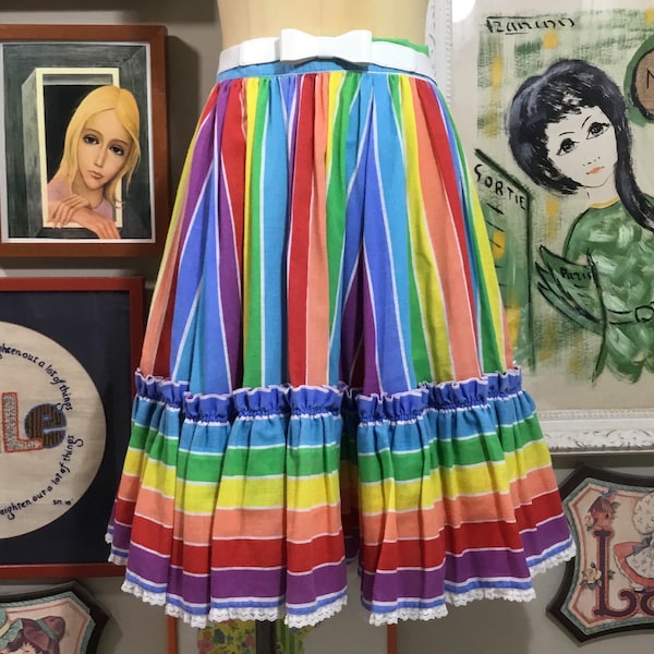 1980’s Rainbow Stripe Gathered Circle Skirt