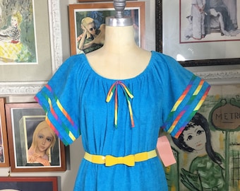 Linda Fashions Miami 1970’s Terry Cloth Lounge Dress - XL