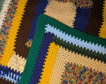 Multi Color Log Cabin Moss Stitch Crochet Baby Blanket