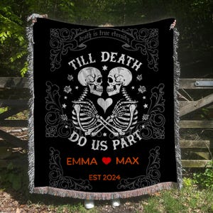 New Custom Couple Personalized Skeleton Woven Blanket For Couples Custom Goth Spooky Halloween Gifts Skeletons