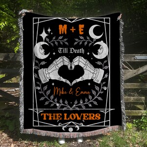 New Custom Couple Personalized Skeleton Woven Blanket For Couples Custom Goth Spooky Halloween Gifts Skeletons