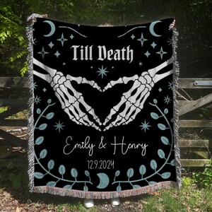 New Custom Couple Personalized Skeleton Woven Blanket For Couples Custom Goth Spooky Halloween Gifts Skeletons