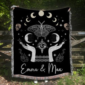 New Custom Couple Personalized Skeleton Woven Blanket For Couples Custom Goth Spooky Halloween Gifts Skeletons