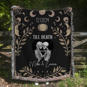 New Custom Couple Personalized Skeleton Woven Blanket For Couples Custom Goth Spooky Halloween Gifts Skeletons