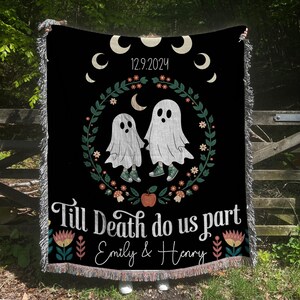 New Custom Couple Personalized Skeleton Woven Blanket For Couples Custom Goth Spooky Halloween Gifts Skeletons