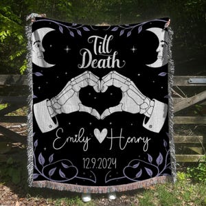 New Custom Couple Personalized Skeleton Woven Blanket For Couples Custom Goth Spooky Halloween Gifts Skeletons