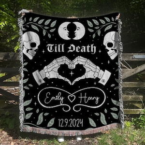 New Custom Couple Personalized Skeleton Woven Blanket For Couples Custom Goth Spooky Halloween Gifts Skeletons