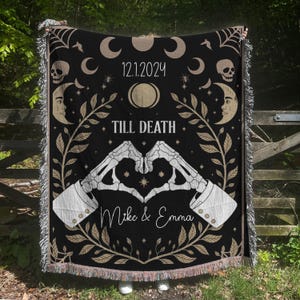 New Custom Couple Personalized Skeleton Woven Blanket For Couples Custom Goth Spooky Halloween Gifts Skeletons