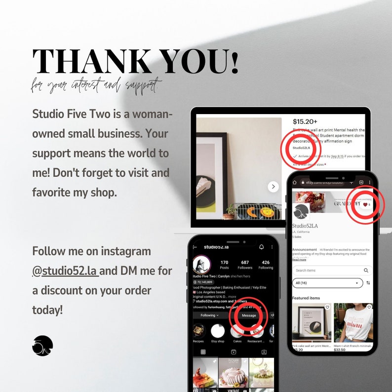Thank you! Please favorite my shop and follow me on instagram @studio52.la. DM me there for a discount on your order today.