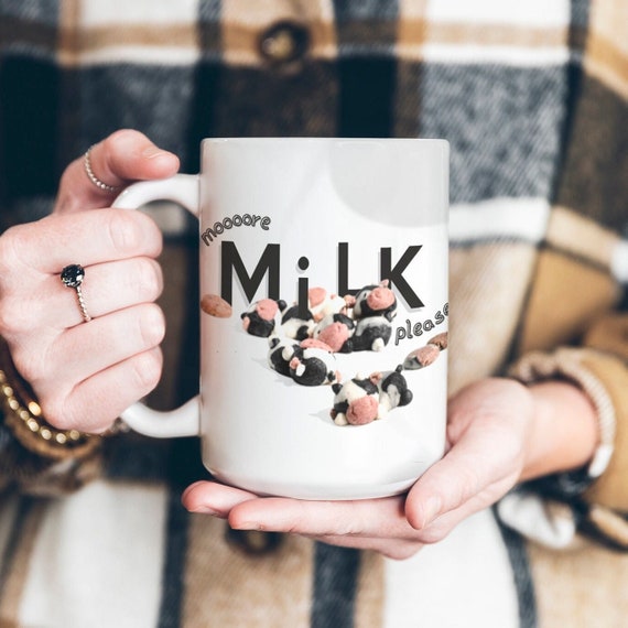 Kawaii milk mug, Cow gifts for her, Quirky home decor ceramic, Cute present for kid, White elephant gift, Morning cookies photography, 11 15