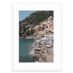 Positano Amalfi Coast Elegance, La Scogliera Beach Club, Italian Seaside Print, Vibrant Coastal Wall Art, Authentic Mediterranean Ambiance